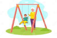 Happy Grandson Kid Having Fun on Swing with Grandmother. Stock ... Current Fashion Trends That Are Surprisingly Affordable